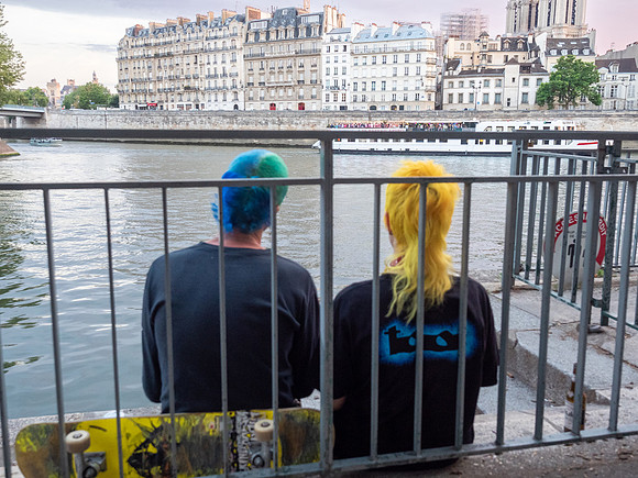 Skateboarders by the Seine, Paris France